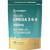 Horbaach Veganes Omega 3, 6, 9 Kapseln, 1500 mg, 90 Stück, hochfestes Öl aus Leinsamen und Algen, ALA DHA und LA, ohne künstliche Konservierungsstoffe
