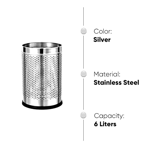 Image of Stainless Steel 6 Litre Open Perforated Dustbin Without Lid | Garbage Bin For Home, Bedroom, Rooms, Office, Kitchen, Washroom, Bathroom Small - 7 inch X 10 inch