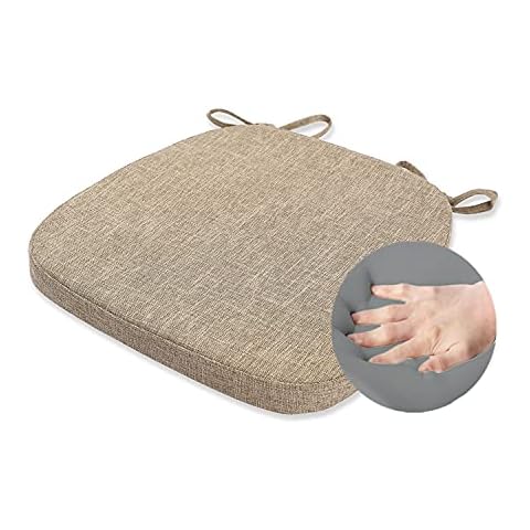 KGPLOME Chair Cushion with Ties for Dining Chairs - Memory Foam Non Slip Kitchen Chair Pad and Dining Seat Cushion with Machine Washable Cover [16.5 x 16.2 Inches] - Dark Beige Cover