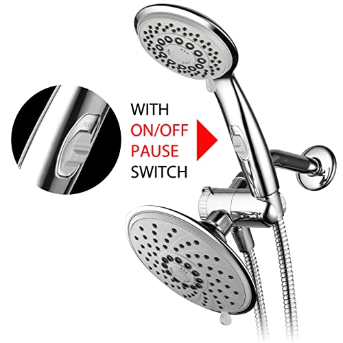 Hotelspa 6''/4'' Ultra-Luxury 3 Way Rainfall Shower-Head/Handheld Shower Gray Spiral Combo W/Patented On/Off Pause Switch And 5-7 Foot Stretchable Stainless Steel Hose #TOP1