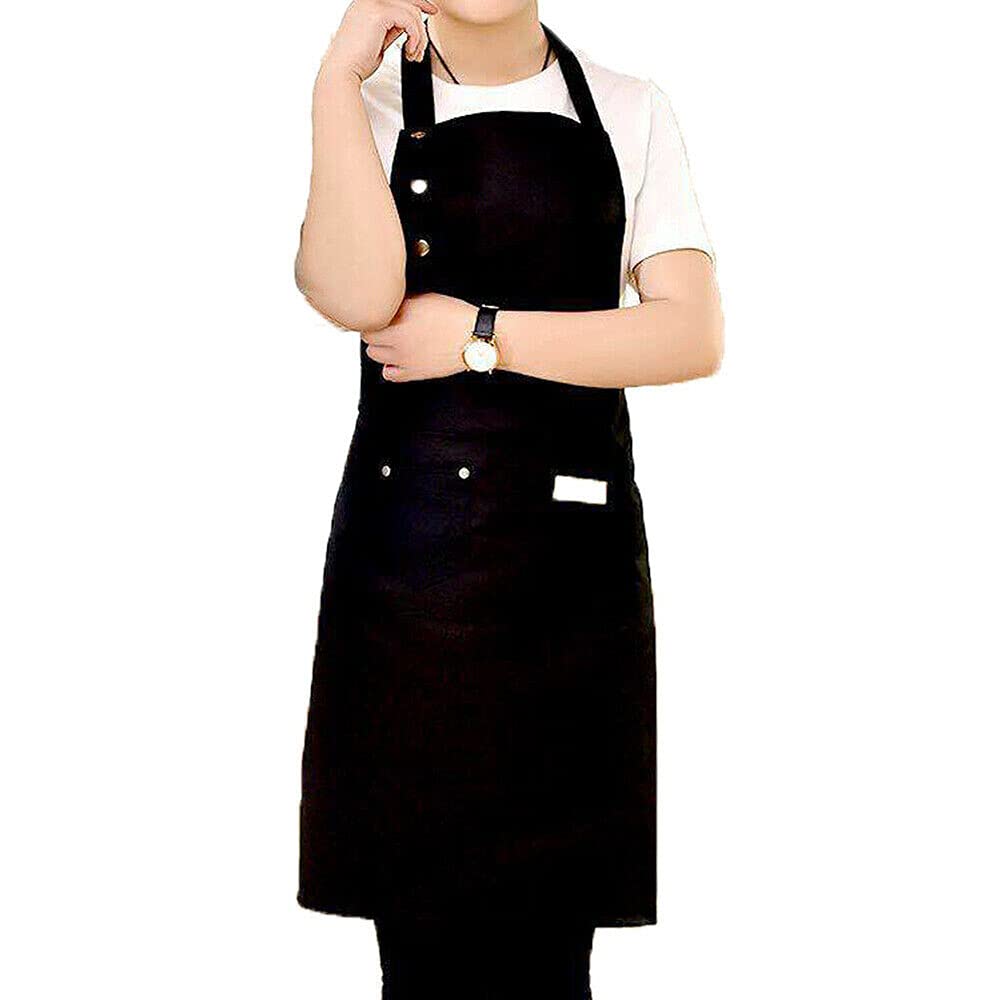 Canvas Apron With 2 Pockets Cooking Kitchen Chef Women Men Aprons Adjustable Neck Chef Apron For Home Baking Gardening BBQ Craft Restaurant Coffee House Artist