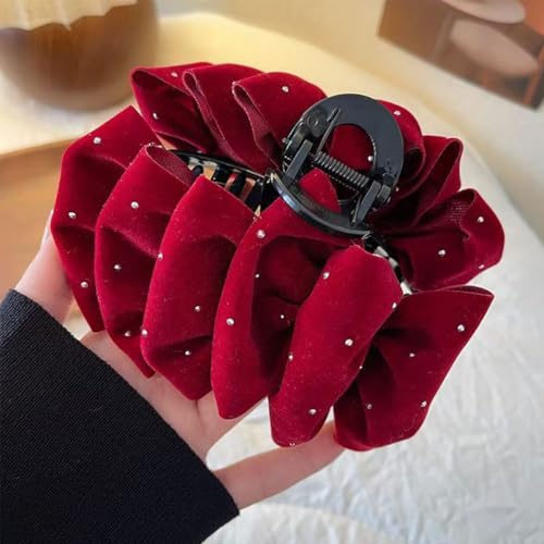 Pinza para cabello roja con diseño de Navidad y pedrería miniatura 5