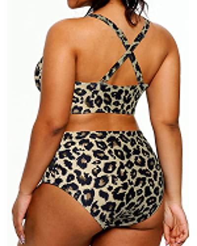 Yonique Womens Plus Size Bikini High Waisted Swimsuits Two Piece Bathing Suits Tummy Control Swimwear Leopard 12Plus #TOP1