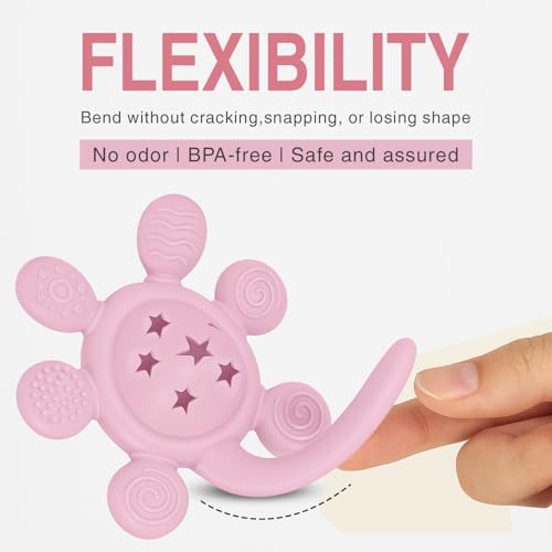 Image of Silicone Baby Teether & Rattle Toy - Soft & Safe for Infants, BPA-Free, Multi-Texture Design for Teething Relief & Early Development (Pink)