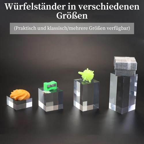5 Stück Display Acryl-Würfel-Block, 2/4/6/8/10cm Solider Sockelständer für Edelstein-, Schmuck- und Kosmetik-Präsentation, Transparent