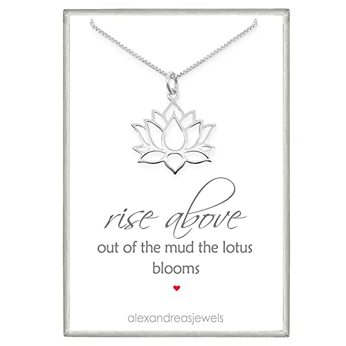 Sterling Silver Lotus Flower Necklace for Women, Lotus Charm Necklace, Inspirational Necklace, Yoga Jewelry, 18 inches