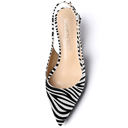 MODENCOCO Women's Slingback Party Patent Fashion Buckle Pointed Toe Kitten Low Heel Pumps Dress Shoes 2 Inch3