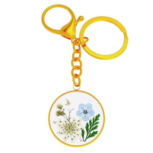 Handmade Pressed Flower Keychain Personalized Forget-Me-Not and Queen Anne's Lace Pressed Wildflower Keychain Alaska State Flower Keychain Real Flower Keychain