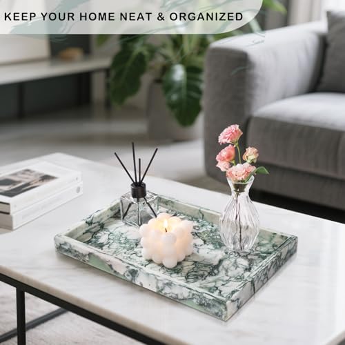 Homaura Marble Bathroom Tray for Countertop & Home Decor, Natural Decorative Marble Tray for Jewelry & Perfume Organizer, Luxury Stone Vanity Trays for Dresser, Kitchen Counter, 12" x 8", Jade Green by Homaura - Image 7