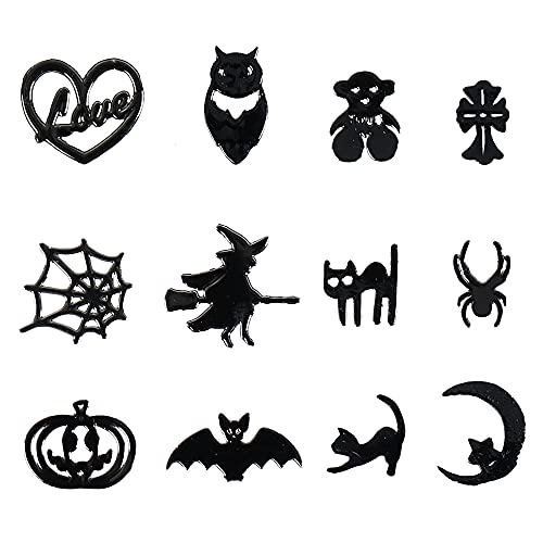 Halloween Nail Charm Black Nail Stud Decal 120Pcs Pumpkin 3D Nail Art Supplies Decoration Black Cat Moon Owl Headless Horseman Hat Design Diy Halloween Party Acrylic Glitter Sequin Accessories Women #TOP3
