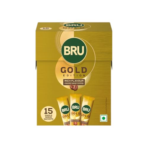 Image of Bru Gold Edition | 100% Pure Coffee | Premium Freeze Dried Coffee | Experience Intense Coffee Taste | Aromatic Instant Coffee | 22.5g (Pack of 15 Single Serve Sachets X 1.5g each)
