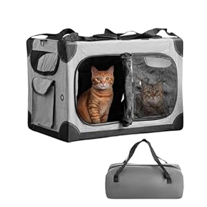 Extra Large Cat Carrier for 2 Cats, XL with Removable Divider, Foldable Soft-Sided Pet Carrier with Storage Tote, Portable Travel Crate for Large Cats, for Car & Home Use, 24″ x 17″ x 17″