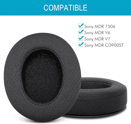 Replacement Ear Pads for Sony MDR 7506 - GVOEARS Earpad Mesh Fabric Cushions for MDR V6 V7 MDR-CD900ST Headphones with Memory Foam (Black)