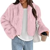 PRETTYGARDEN Womens 2025 Winter Coats Fluffy Cropped Faux Fur Jacket Long Sleeve Open Front Shaggy Outerwear Trendy Clothes (Pink,X-Small)