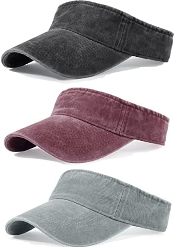 3 Pack Sun Visor Hats Cooling Lightweight Sports Adjustable Twill Cotton Run Visors for Women Men