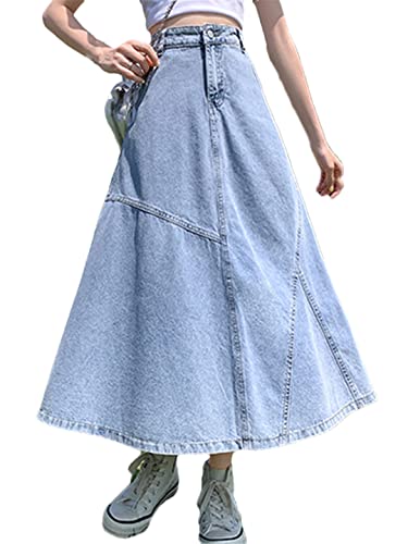 Jupe en jean taille haute femme bleu clair avec poches jupe en denim décontractée 40