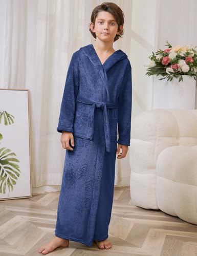 Image of Jxstar Girls Bathrobes Kids Long Hooded Robes Plush Full Length Coral Fleece Pajamas Sleepwear