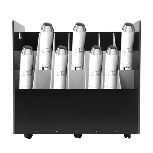 Blue Print Storage Organizer, 21 Slots Mobile Roll File Cart, Construction Plan Holders, Blueprint Cabinet with Wheels and Removable Dividers, Roll Files Storage for Office and Home (Black, 21 Slots)