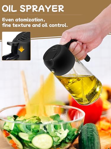 Oil Sprayer for Cooking 2pcs,2 in 1 Oil Dispenser and Oil Sprayer Kitchen Devices-16oz Glass Oil Spray Bottle,Mist Olive Oil Dispenser for Kitchen,Air Fryer,Salad, Grill (Black Kitchen Equipment) - Image 4