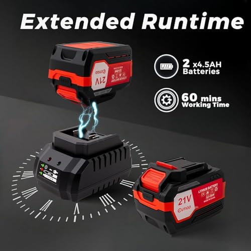 Cordless Leaf Blower with 2 * 21V 4.5Ah Batteries and 2 Tubes, Powerful Lightweight Handheld Garden Leaf Blower, Suitable for Dust Removal, Snow Removal, Yard and Homework