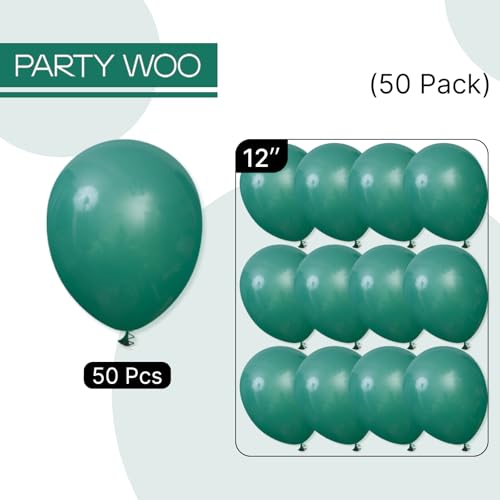 Image of PartyWoo Dark Green Balloons 50pcs Emerald Hunter Forest Green Boho Neutral