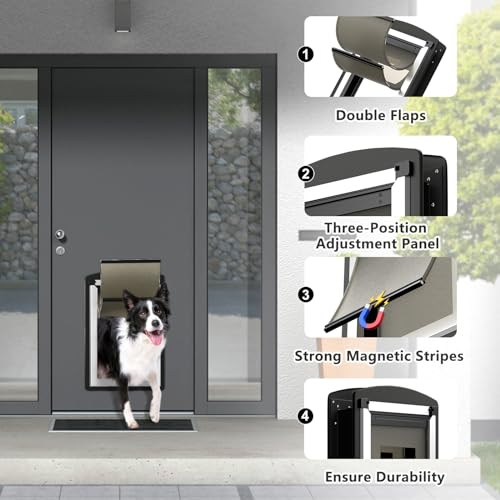 Sammak Porta grande para cães para porta interna e externa. Porta para cães com moldura de aço e tún