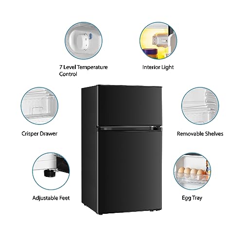 Saeoola LU-HLBCD90B Mini Fridge With Freezer, 3.2 Cu.Ft, 2 Doors Compact Mini Refrigerator thumb #3