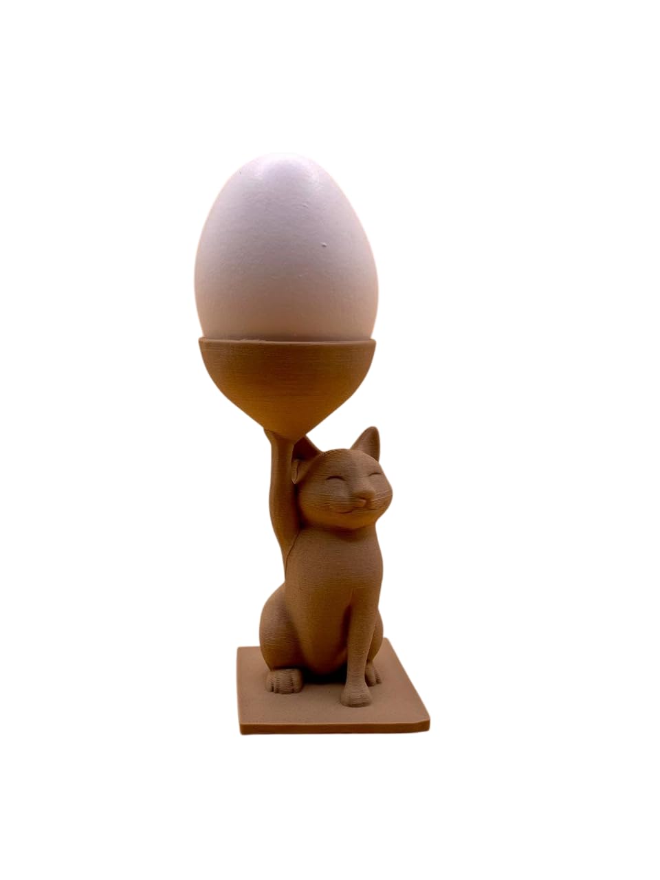 Lustiger Eierbecher aus 3D-Druck als Katze - kein Echtholz, witziger Eierbecher als Frühstücks-Gag, Eierschale als ausgefallene und originelle Geschenkidee aus Kunststoff-Holzfaser-Mix (Katze)