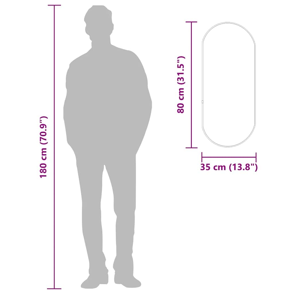 Wandspiegel Silber oval 80x35 cm mit Glas und PVC-Rahmen, dekorativer Kosmetikspiegel für Flur, Badezimmer, Schlafzimmer und Wohnzimmer, klare Reflexion für Styling und Rasur