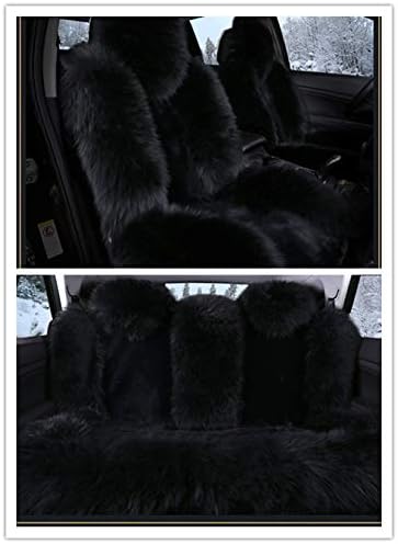 Full Set Universal Faux Fur Car Seat Covers Winter Chair Warm Auto New Plush car pad seat Covers Auto Car-Styling for Women and Men Fit SUV,Jeep (Black, Full Set)