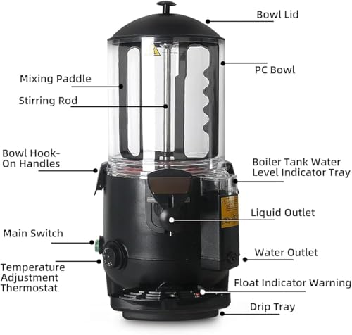 Dispensador comercial de chocolate caliente con control automático de temperatura y agitación, diseño a prueba de goteo para cafeterías y tiendas de bebidas