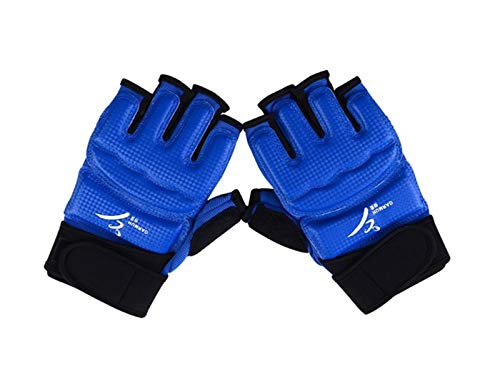 LAAOO Half Finger Taekwondo Training Boxing Gloves, Taekwondo/Muay Thai Training/Punching Bag Gym Half Mitts Sparring Gloves, Blue (Medium)