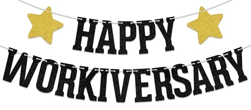 Décoration d'anniversaire de travail scintillante avec cette bannière Happy Workiversary noire