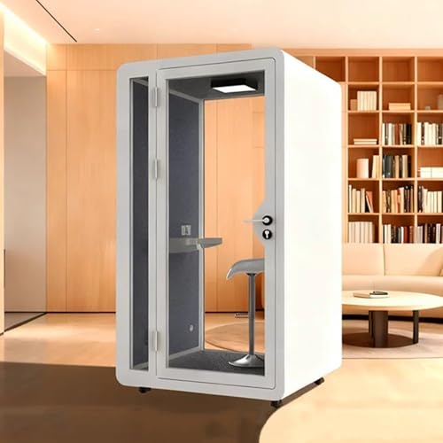 Solo Office Sound Booth Pod con ruedas, privacidad auditiva para llamadas y trabajo profundo, cabina acústica móvil para oficina, luz LED, ventilador, puertos AC USB (Blanco, 135x115x233cm) miniatura 1