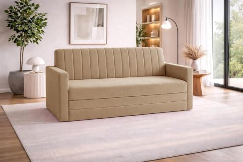 Image of Rosebell Foldable Sofa-Cum-Bed | Three-in-One Sofa Couch with Armrest | Modern Fabric Sofa for Living Room, Bedroom & Office-Golden-Color