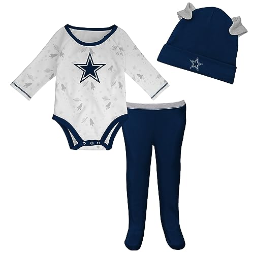 Image of Outerstuff Newborn & Infant White/Navy Dallas Cowboys Dream Team Bodysuit Pants & Hat Set