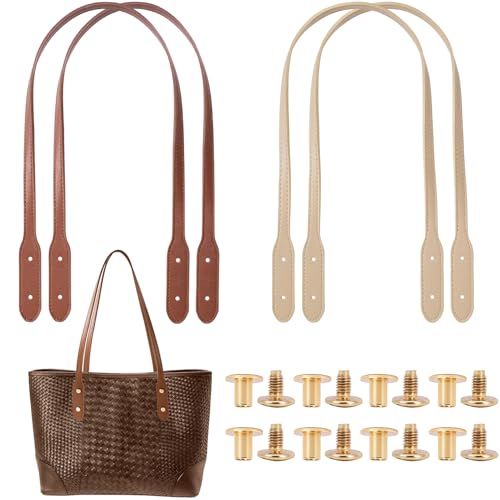 Winsyison 4pcs Leather Purse Band with Rivets 28.15in Coffee & Khaki
