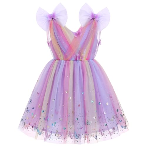 Image of IMEKIS Toddler Kids Girls Butterfly Dress Sparkle Sequins Tulle Wedding Formal Birthday Dresses 2-10T