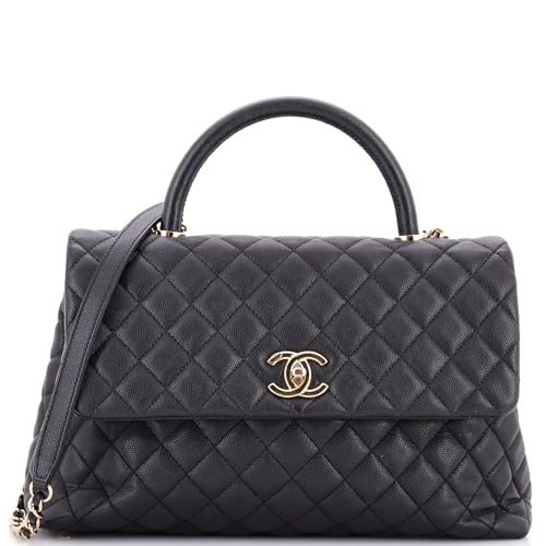 Chanel Pre-Loved Coco Top Handle Bag Quilted Caviar Black