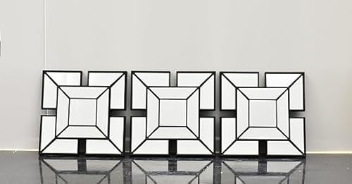 DEENZ Wall Mirrors decorative Set Of 3 Art Deco Style Mirrors 1920 design, wall mounted beautifull living room bedroom hallway mirrors (BLACK)