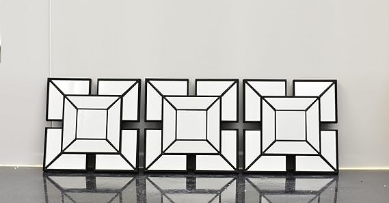 DEENZ Wall Mirrors decorative Set Of 3 Art Deco Style Mirrors 1920 design, wall mounted beautifull living room bedroom hallway mirrors (BLACK)