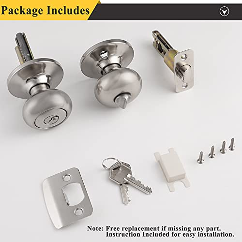 Probrico DL5766SNET-COMBO-4PACK 4 Pack Keyed Entry Knobs In Brushed Nickel Finish, Interior Exterior Keyed Alike Door Locks, Stainless Steel Modern Entrance Locksets For Bedroom Office thumb #6
