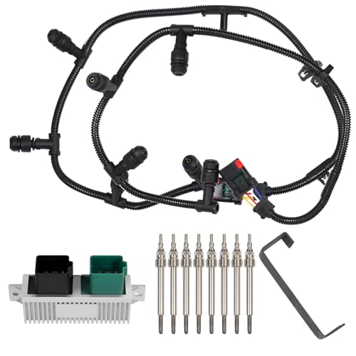 BHB Powerstroke Glow Plug Connector Harness Kit with 8 Glow Plugs + GPCM Controller + Removal Tool Compatible with Ford 2004-2010 6.0L
