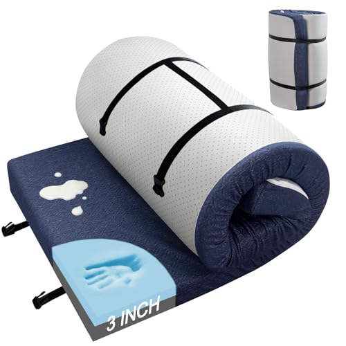 Memory Foam Camping Mattress Pad 3inch, Roll Up Sleeping Pad for...