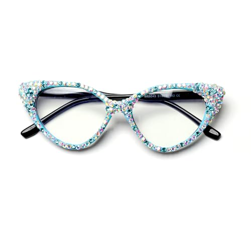 Image of ICARA Bling Rhinestone Cat Eye Reading Glasses for Women - Blue Light Blocking Computer Readers Lightweight TR90 Frame