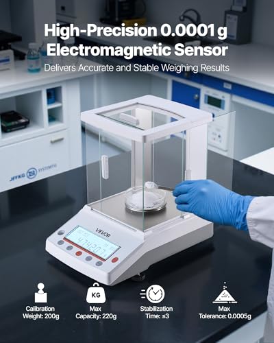 Image of VEVOR Analytical Balance, 220 g x 0.1 mg, 0.0001 g High Precision Accuracy Lab Scale, g /oz /ct /mg 4 Units Electronic Digital Analytical Balance with Glass Draft Shield, for Laboratory Jewelry Pharmacy