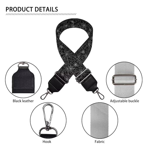 Image of Halloween Handbag Strap Canvas Purse Strap Colorful Bat Black Shoulder Strap Multicolor Bats Replacement Strap