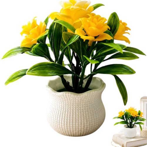 Kryoflare Artificial Yellow Rose Potted Plant, 5 Flower Heads, Wedding Faux Floral Bonsai Indoor Outdoor Desktop Decoration，rtificial Plants Indoor, Artificial Potted Plants