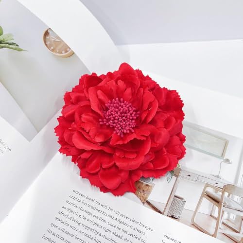 Image of Peony Fabric Flower Brooches Oversize Lapel Pins Extra Big Brooch Delicate Dancing Party Prom Wedding Charm Banquet Dress Suit Guest Corsage Accessories Gifts Dancer Large Hairpin Clip 110mm