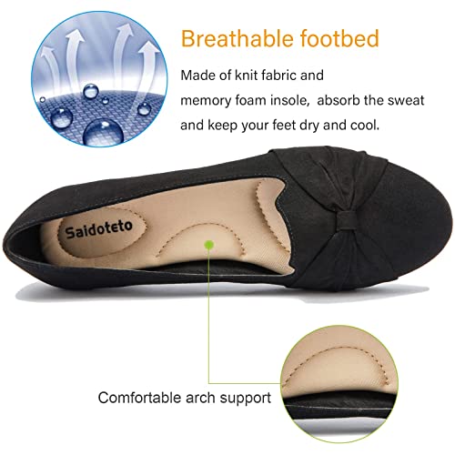 Saidoteto Women's Ballet Flats, Comfortable Round Toe Slip On Classic Suede Office Dress Shoes for Work. Black Size 8.52